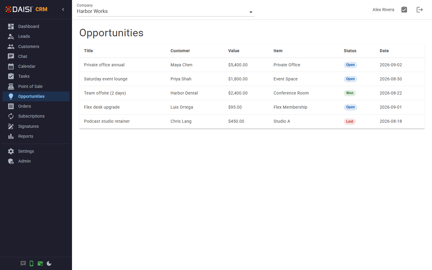 Opportunities in DAISI CRM
